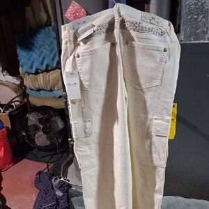 Elegant Cream Cargo Miss Me Jeans